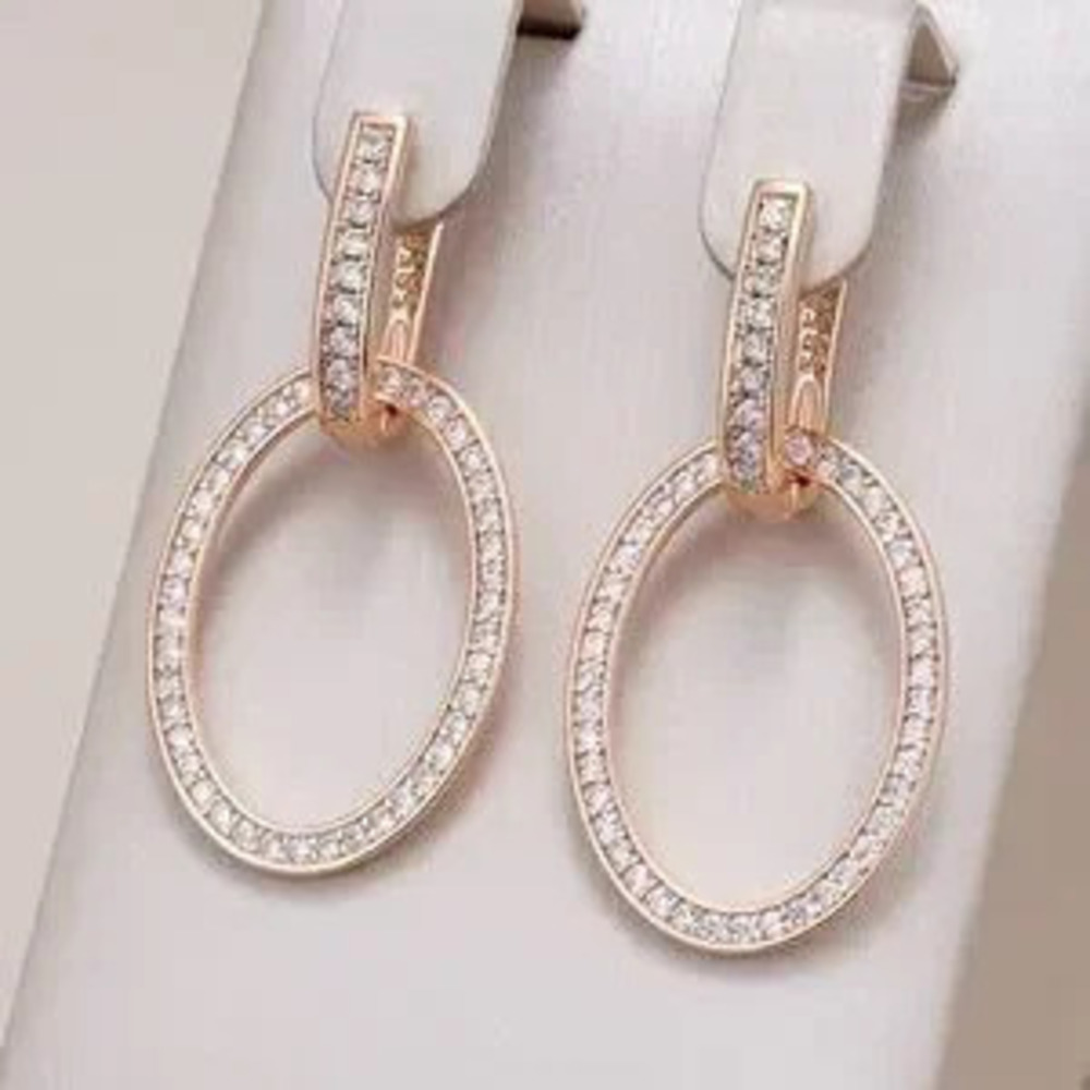 Full Shiny Natural Zircon Big Drop Earring for Women 585 Rose Gold Round earring
